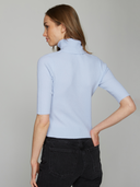 Cropped Elbow Sleeve Rib Turtleneck in Ozone