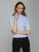 Cropped Elbow Sleeve Rib Turtleneck in Ozone | Autumn Cashmere | R14376