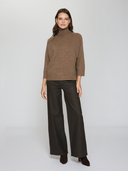 Boxy 3/4 Sleeve Turtleneck w/ Back Yoke in Brownie
