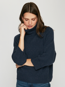 Boxy 3/4 Sleeve Turtleneck W/ Back Yoke in Oxford