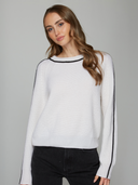 Shaker Crew w/ Contrast Piping in Chalk | Autumn Cashmere | R14394