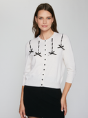 Cardigan W/ Black Ribbon in Chalk