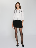 Cardigan W/ Black Ribbon in Chalk