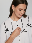 Cardigan W/ Black Ribbon in Chalk