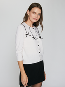 Cardigan W/ Black Ribbon in Chalk