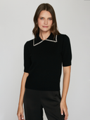 Peter Pan Collar W/ Rhinestone Trim in Black