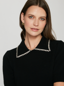 Peter Pan Collar W/ Rhinestone Trim in Black