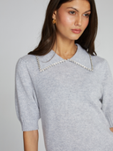 Peter Pan Collar W/ Rhinestone Trim in Cinderblock