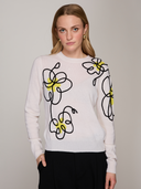 Floral Applique Crew in Chalk Combo