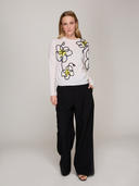 Floral Applique Crew in Chalk Combo