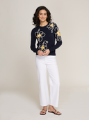 Floral Applique Crew in Navy Combo