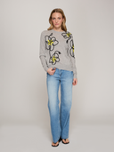 Floral Applique Crew in Sweatshirt Combo