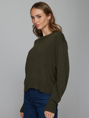Hi Lo Pleat Sleeve Crew in Arugula