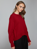 Hi Lo Pleat Sleeve Crew in Cardinal