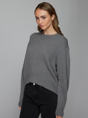 Hi Lo Pleat Sleeve Crew in Concrete