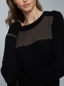 Boxy Crew w/ Contrast Yoke & Whipstitching in Black/Mulch