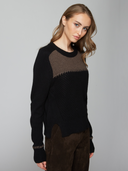 Boxy Crew w/ Contrast Yoke & Whipstitching in Black/Mulch