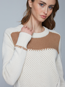 Boxy Crew w/ Contrast Yoke & Whipstitching in Vanilla/Camel