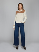 Boxy Crew w/ Contrast Yoke & Whipstitching in Vanilla/Camel | Autumn Cashmere | RCP14372