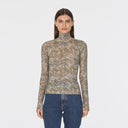 Tiger Print Distressed Second Skin Mock in Brown