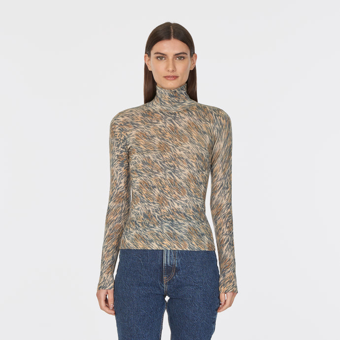 Tiger Print Distressed Second Skin Mock