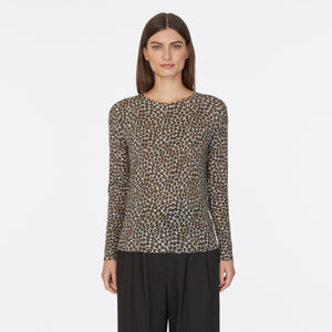 Leopard Print Distressed Sheer Crew
