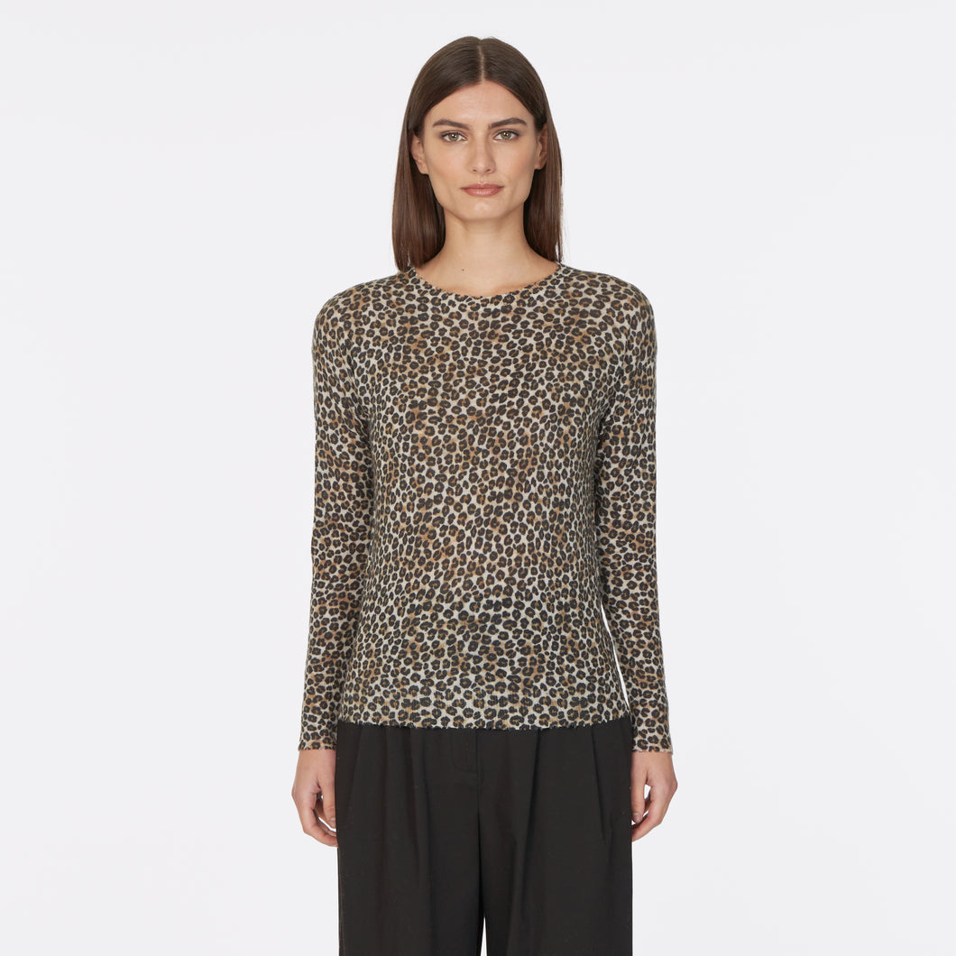 Leopard Print Distressed Sheer Crew