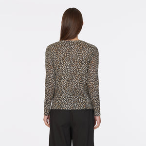 Leopard Print Distressed Sheer Crew
