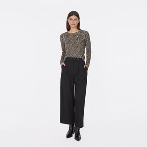 Leopard Print Distressed Sheer Crew