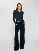 Long Sleeve High V in Raw Denim