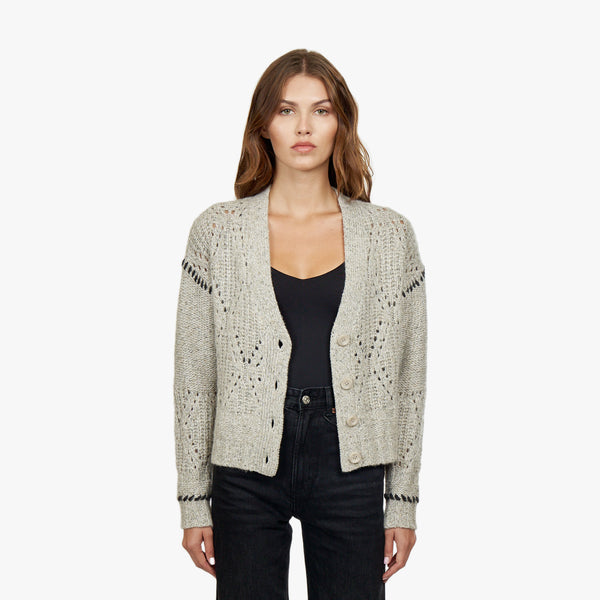 Shaker V Neck Cardi w/ Diamond in Pebble/Pepper – Autumn