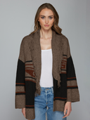 Southwest Fringed Shawl Collar Throw in Black Neutral