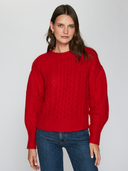 Fisherman Cable Crew with Pleat Sleeve in Blazer