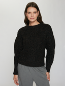 Fisherman Cable Crew with Pleat Sleeve in Pumpernickel