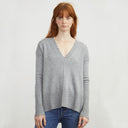 Distressed Edge V-Neck Pullover in Nickel