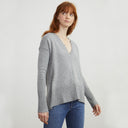 Distressed Edge V-Neck Pullover in Nickel
