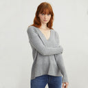 Distressed Edge V-Neck Pullover in Nickel