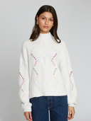 Chunky Balloon Sleeve Cable Mock in Snow Multi