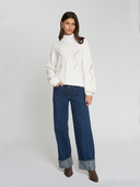 Chunky Balloon Sleeve Cable Mock in Snow Multi