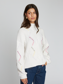 Chunky Balloon Sleeve Cable Mock in Snow Multi