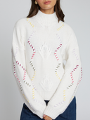 Chunky Balloon Sleeve Cable Mock in Snow Multi