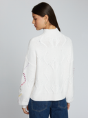 Chunky Balloon Sleeve Cable Mock in Snow Multi