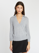 RPE13616 | Puff Sleeve Polo w/ Hand Crochet Details | Autumn Cashmere