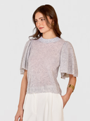 Shaker Flare Sleeve Crew in Cloud