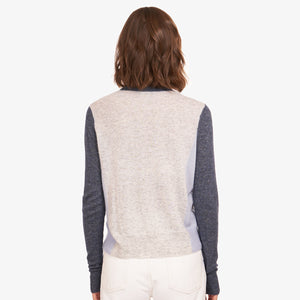 Women's Boxy Color Block Mesh Cardigan in Denim Combo by Autumn Cashmere. Cashmere Silk