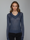 Fitted V w/ Embroidered Seam in Denim | Autumn Cashmere | RRS14171