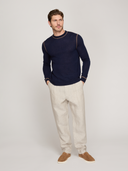 RRS51870 | Men’s Italian Crew w/ Coverstitch in Navy/Camel by Autumn Cashmere