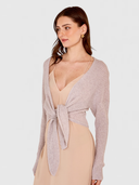 Tie Front Rib Cardigan in Birch