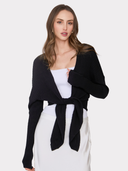 Tie Front Rib Cardigan in Black
