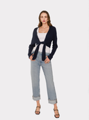 Tie Front Rib Cardigan in Mood Indigo